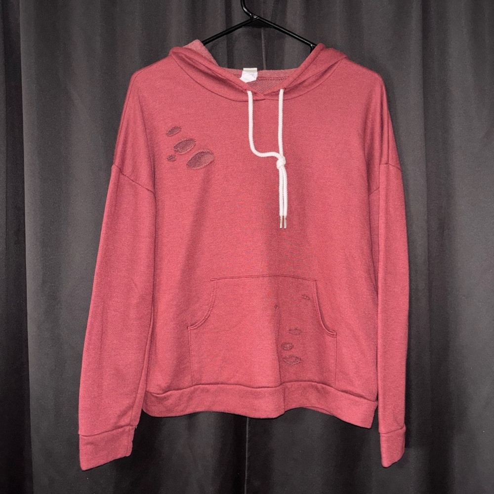 7th Ray Red Distressed Hoodie Sweatshirt